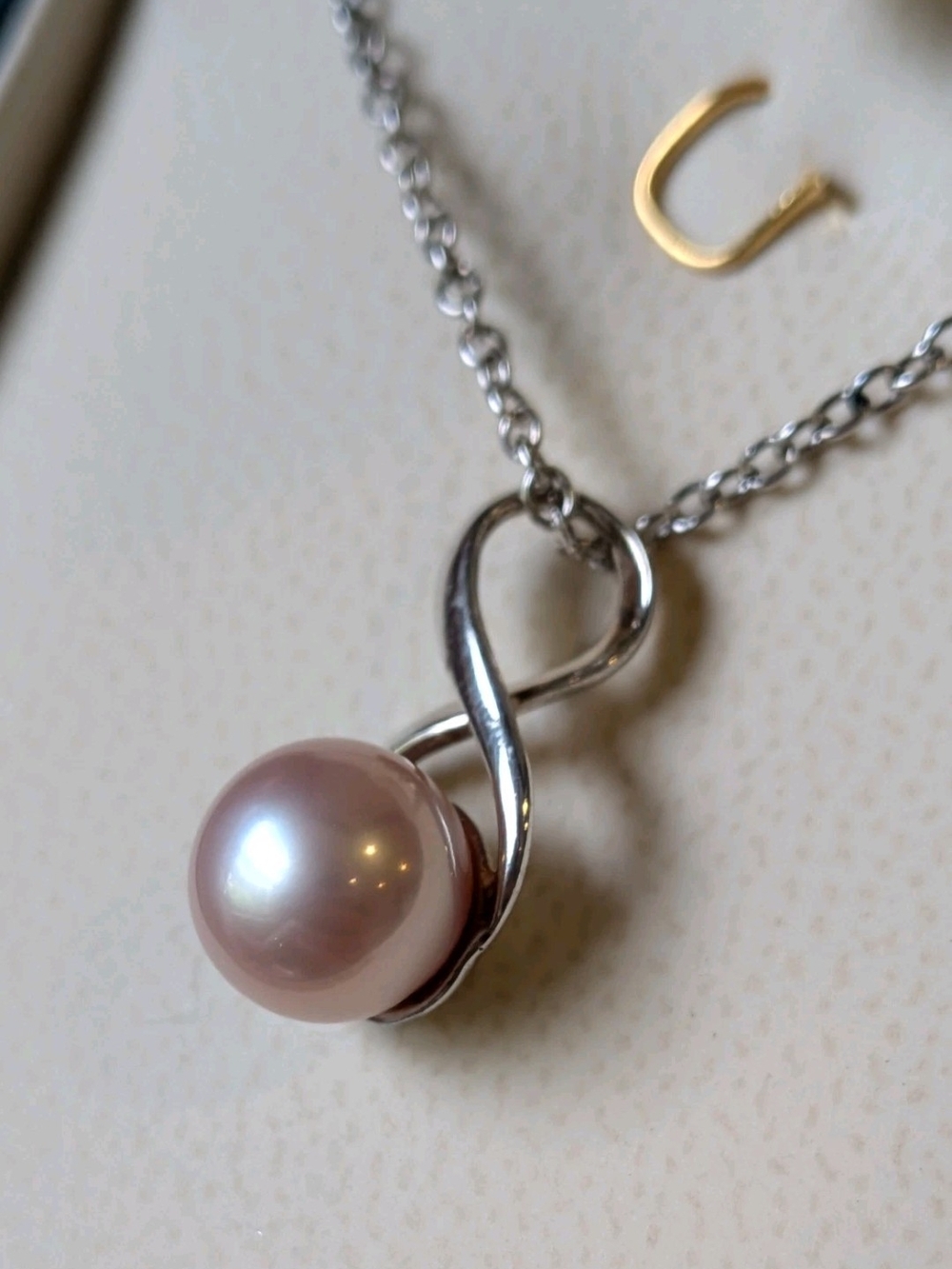 Sterling Silver Infinity Pendant Necklace with Pink Pearl